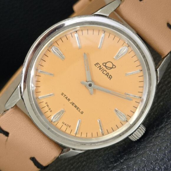 Vintage 1990 Enicar Automatic Mens Silver Watch & Orange accents - Picture 1 of 9